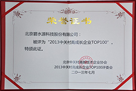 2013中關(guān)村高成長企業(yè)TOP100